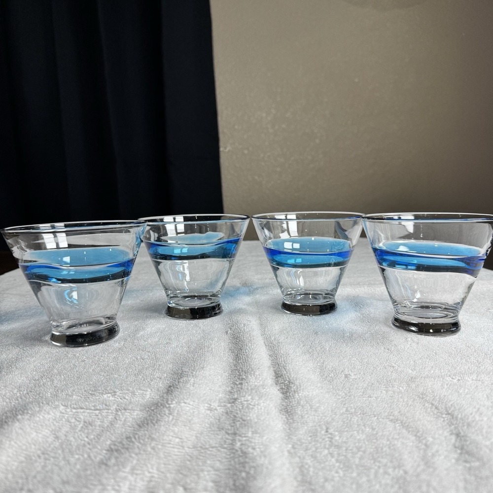 Vintage Murano Crystal Aqua Swirl Cosmo Stemless Martini Glasses- Set of 4 - Picture 1 of 6